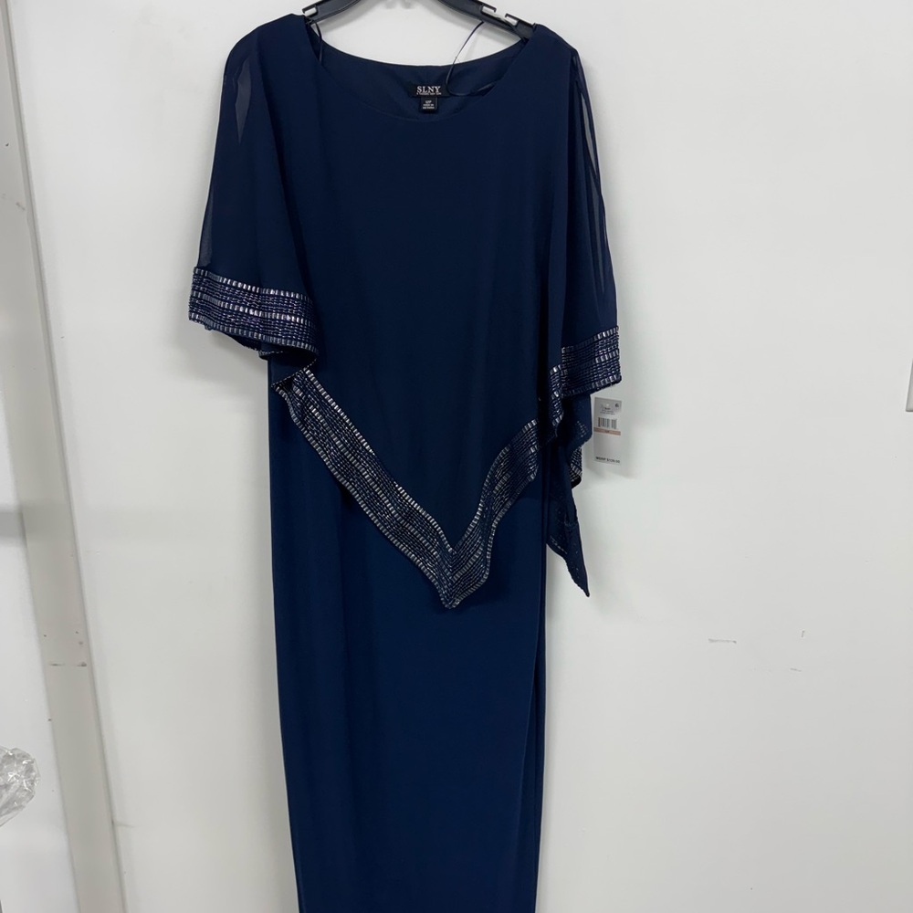 SLNY Blue Asymmetrical Sleeveless Dress